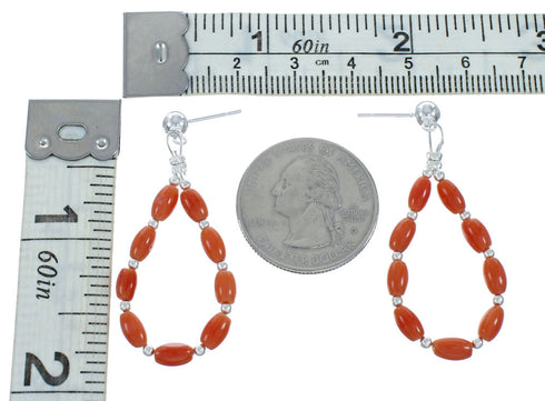 Navajo Coral Bead Post Dangle Sterling Silver Earrings X10270